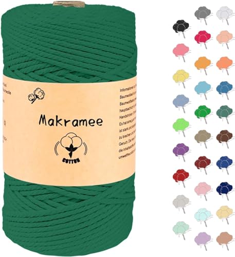Uvolo 3mm x 200m Makramee Garn, Baumwollgarn, Macrame Kordel für Basteln, Pflanzenbügel-Hunkelgrün von Tokiso