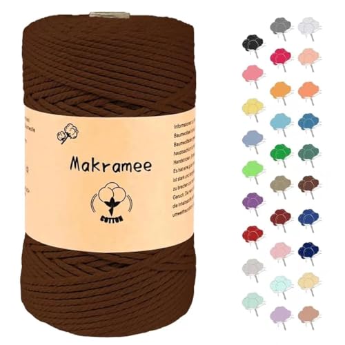 Uvolo 3mm x 200m Makramee Garn, Baumwollgarn, Macrame Kordel für Basteln, Pflanzenbügel-Karamellfarbe von Kemiuu