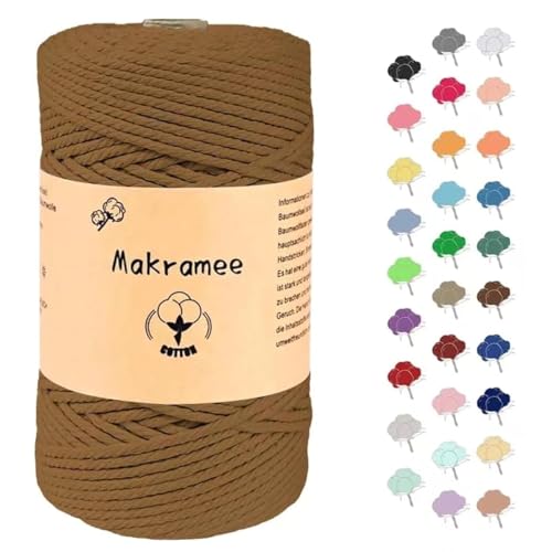 3mm x 200m Makramee Garn, Baumwollgarn, Macrame Kordel für Basteln, Pflanzenbügel-Khaki von Uvolo