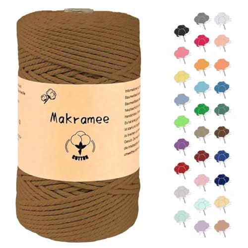 Uvolo 3mm x 200m Makramee Garn, Baumwollgarn, Macrame Kordel für Basteln, Pflanzenbügel-Khaki von Uvolo