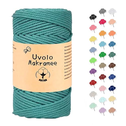 3mm x 200m Makramee Garn, Baumwollgarn, Macrame Kordel für Basteln, Pflanzenbügel -Lichtgrün von Uvolo