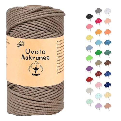 3mm x 200m Makramee Garn, Baumwollgarn, Macrame Kordel für Basteln, Pflanzenbügel-Milchkaffee von Uvolo