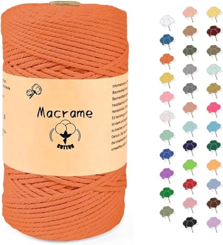 Uvolo 3mm x 200m Makramee Garn, Baumwollgarn, Macrame Kordel für Basteln, Pflanzenbügel-Orange von Uvolo