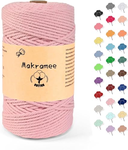 Uvolo 3mm x 200m Makramee Garn, Baumwollgarn, Macrame Kordel für Basteln, Pflanzenbügel-Rosa von Uvolo