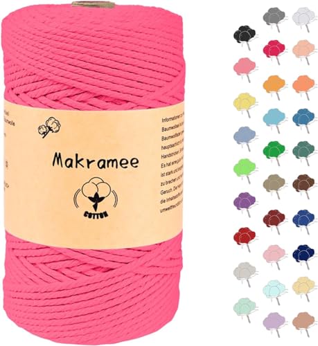 Uvolo 3mm x 200m Makramee Garn, Baumwollgarn, Macrame Kordel für Basteln, Pflanzenbügel-Rosarot von Uvolo