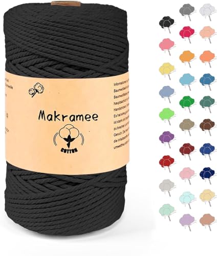 Uvolo 3mm x 200m Makramee Garn, Baumwollgarn, Macrame Kordel für Basteln, Pflanzenbügel-Schwarz von Uvolo