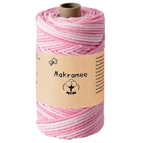 Uvolo 3mmx100m Makramee Garn, Baumwollgarn, Macrame Kordel für Basteln, Pflanzenbügel-Farbverlauf Regenbogen Rosa von Uvolo