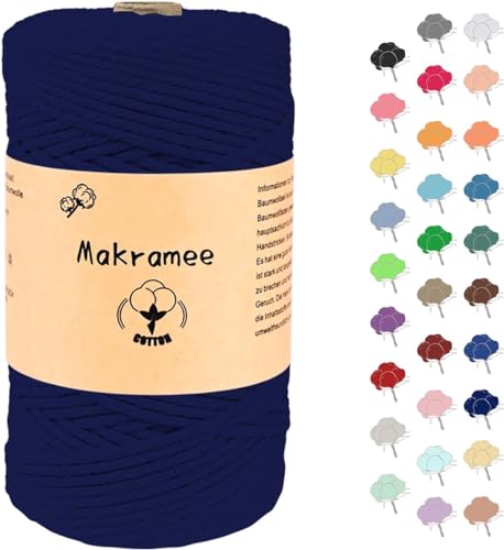 Uvolo 3mmx200m Makramee Garn, Baumwollgarn, Macrame Kordel für Basteln, Pflanzenbügel-Dunkelblau Uvolo 3mmx200m Makramee Garn, Baumwollgarn, Macrame Kordel für Basteln, Pflanzenbügel-Dunkelblau von Uvolo