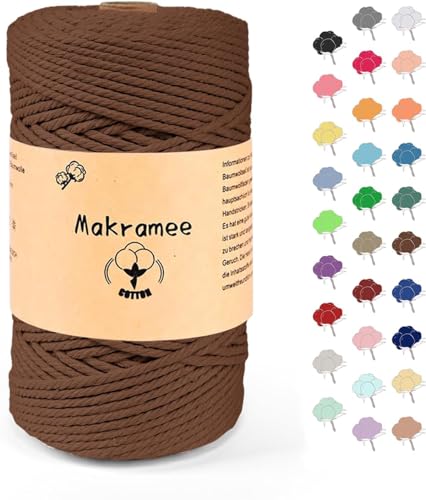 Uvolo Makramee Garn 3mm x 200, Baumwollgarn, Macrame Kordel für Basteln, Pflanzenbügel?Braun? von Uvolo