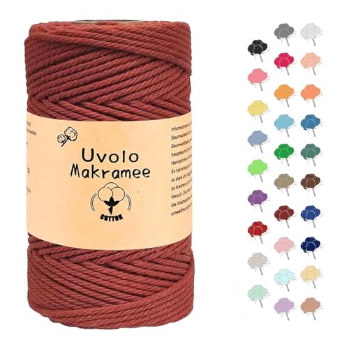 Uvolo Makramee Garn3mm x 200m, Baumwollgarn, Macrame Kordel für Basteln, Pflanzenbügel(Goldene Nadel rot) von Uvolo