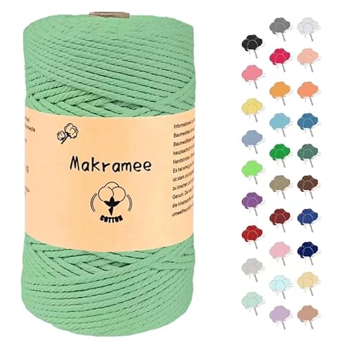 Uvolo 3mm x 200m Makramee Garn, Baumwollgarn, Macrame Kordel für Basteln, Pflanzenbügel-Hellgrün von Uvolo