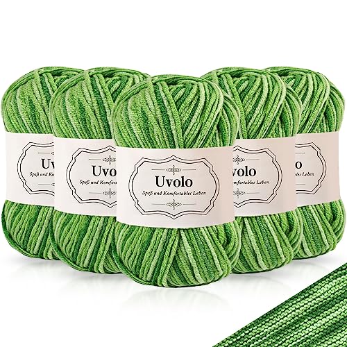 Uvolo Handstrickgarn Farbverlauf 250g(5x50g), Häkelgarn Bunt Regenbogen, Acrylgarn zum Stricken, Baumwolle, Mehrfarbiges Garn zum Stricken Häkeln und Bastel-03 Grün von Uvolo