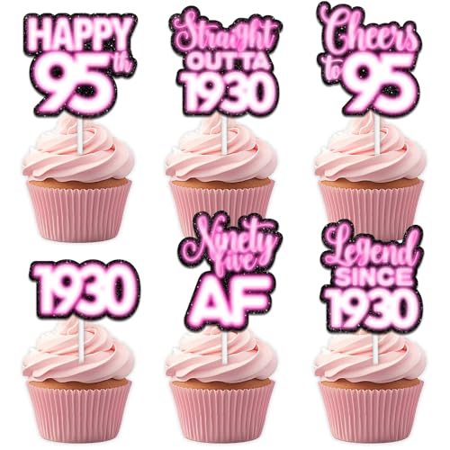 18 rosa glitzernde Dessert-Cupcake-Topper für Straight Outta 1930 Legend Since 1930 Themen-Dekor-Zubehör für Männer Happy 95th Birthday Party Dekorationen von Uwaikin