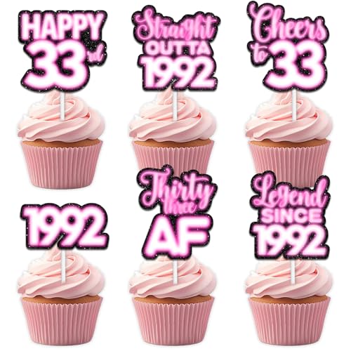 18 rosa glitzernde Dessert-Cupcake-Topper für Straight Outta 1992 Legend Since 1992 Themen-Dekor-Zubehör, Herren, Happy 33. Geburtstag, Party-Dekorationen 18 rosa glitzernde Dessert-Cupcake-Topper für Straight Outta 1992 Legend Since 1992 Themen-Dekor-Zubehör, Herren, Happy 33. Geburtstag, Party-Dekorationen von Uwaikin
