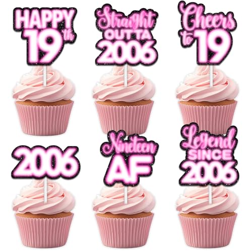 18 rosa glitzernde Dessert-Cupcake-Topper für Straight Outta 2006 Legend Since 2006 Themen-Dekor-Zubehör für Männer Happy 19th Birthday Party Dekorationen von Uwaikin