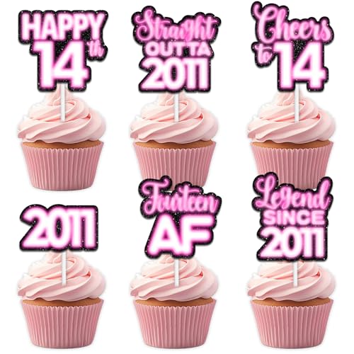 18 rosa glitzernde Dessert-Cupcake-Topper für Straight Outta 2011 Legend Since 2011 Themen-Dekor-Zubehör, Jungen, Happy 14th Birthday, Party-Dekorationen 18 rosa glitzernde Dessert-Cupcake-Topper für Straight Outta 2011 Legend Since 2011 Themen-Dekor-Zubehör, Jungen, Happy 14th Birthday, Party-Dekorationen von Uwaikin