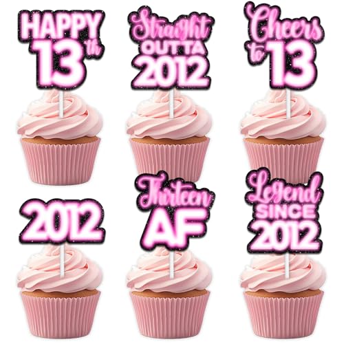 18 rosa glitzernde Dessert-Cupcake-Topper für Straight Outta 2012 Legend Since 2012 Themen-Dekor-Zubehör, Jungen, Happy 13th Birthday, Party-Dekorationen von Uwaikin