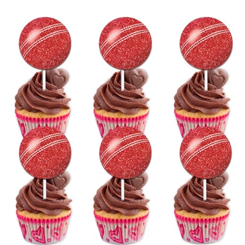 18 rote Glitzer-Cricket-Bälle, Dessert-Cupcake-Topper, Picks für Cricket, Sport, Themen-Dekoration, Zubehör, für Männer und Frauen, Happy Birthday, Party-Dekorationen 18 rote Glitzer-Cricket-Bälle, Dessert-Cupcake-Topper, Picks für Cricket, Sport, Themen-Dekoration, Zubehör, für Männer und Frauen, Happy Birthday, Party-Dekorationen von Uwaikin