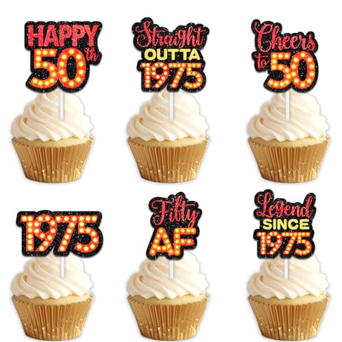 18 rote Glitzer-Dessert-Cupcake-Topper für Straight Outta 1975 Legend Since 1975, Themen-Dekor-Zubehör, Herren, Happy 50th Birthday, Party-Dekorationen 18 rote Glitzer-Dessert-Cupcake-Topper für Straight Outta 1975 Legend Since 1975, Themen-Dekor-Zubehör, Herren, Happy 50th Birthday, Party-Dekorationen von Uwaikin