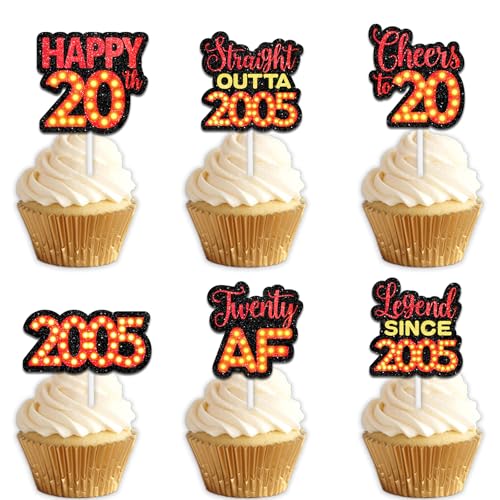18 rote Glitzer-Dessert-Cupcake-Topper für Straight Outta 2005 Legend Since 2005, Themen-Dekor-Zubehör, Herren, Happy 20th Birthday, Party-Dekorationen von Uwaikin