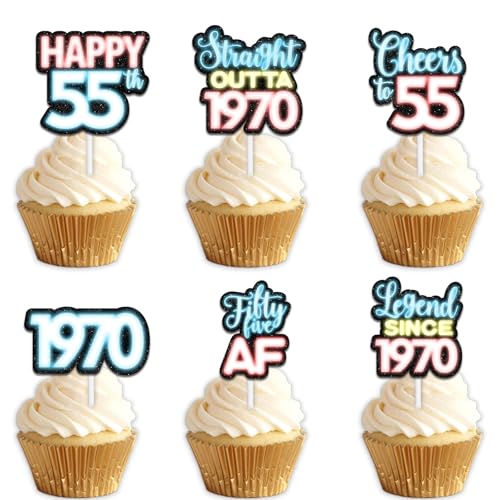 18 x blaue Glitzer-Dessert-Cupcake-Topper für Straight Outta 1970 Legend Since 1970, Themen-Dekor-Zubehör, Herren, Happy 55th Birthday, Party-Dekorationen von Uwaikin