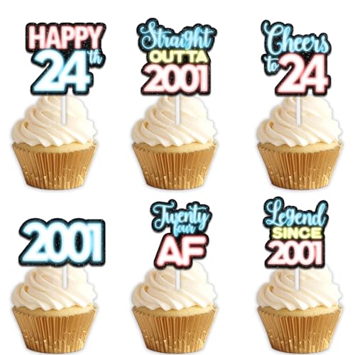 18 x blaue Glitzer-Dessert-Cupcake-Topper für Straight Outta 2001 Legend Since 2001, Themen-Dekor-Zubehör, Herren, Happy 24th Birthday, Party-Dekorationen 18 x blaue Glitzer-Dessert-Cupcake-Topper für Straight Outta 2001 Legend Since 2001, Themen-Dekor-Zubehör, Herren, Happy 24th Birthday, Party-Dekorationen von Uwaikin