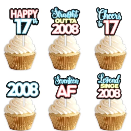 18 x blaue Glitzer-Dessert-Cupcake-Topper für Straight Outta 2007 Legend Since 2007 Themen-Dekor-Zubehör, Herren, Happy 17th Birthday, Party-Dekorationen von Uwaikin