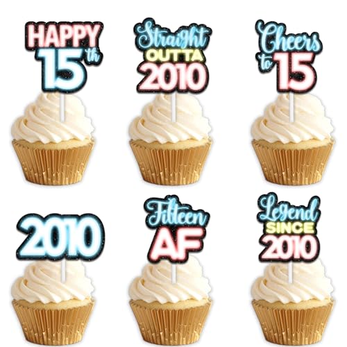 18 x blaue Glitzer-Dessert-Cupcake-Topper für Straight Outta 2010 Legend Since 2010, Themen-Dekor-Zubehör, Jungen, Happy 15th Birthday, Party-Dekorationen von Uwaikin