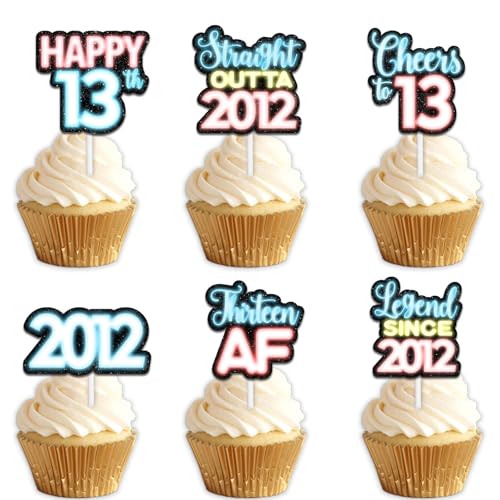 18 x blaue Glitzer-Dessert-Cupcake-Topper für Straight Outta 2012 Legend Since 2012 Themen-Dekor-Zubehör, Jungen, Happy 13th Birthday, Party-Dekorationen von Uwaikin