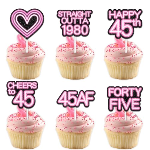 Cupcake-Topper mit Glitzer-Herz, für Straight Outta 1980 Legend Since 1980, Themen-Dekor-Zubehör, Herren, Happy 45th Birthday, Party-Dekorationsset, 18-teilig von Uwaikin