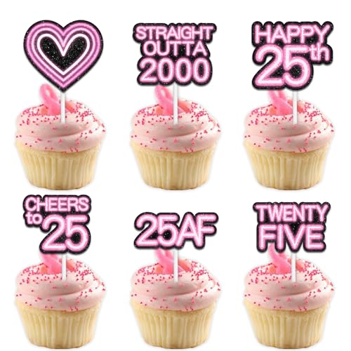 Cupcake-Topper mit Glitzer-Herz, für Straight Outta 2000 Legend Since 2000, Themen-Dekoration, Zubehör, Herren, Happy 25th Birthday, Party-Dekorationsset, 18-teilig von Uwaikin