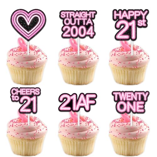 Cupcake-Topper mit Glitzer-Herz, für Straight Outta 2004 Legend Since 2004, Themen-Dekor-Zubehör, Herren, Happy 21st Birthday, Party-Dekorationsset, 18-teilig von Uwaikin