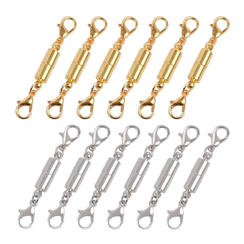 Uxney Halskettenverschlüsse, Gold- und Silberlegierung, zylindrische Schmuckverschlüsse für Halskette, Armband, Verlängerung (12 Stück) von Uxney