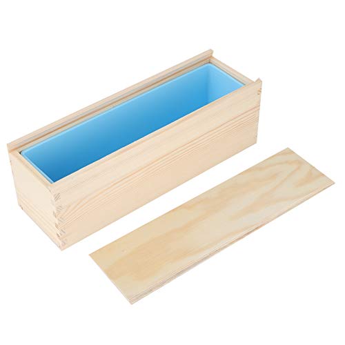 Uxsiya Silikonform für selbstgemachte Seife, ungiftig, umweltfreundlich, glatt, haltbar, Seifenbox-Form, Backzubehör für Hausfrauen, Badezimmer (himmelblaues Silikon + Holzbox, blau) von Uxsiya