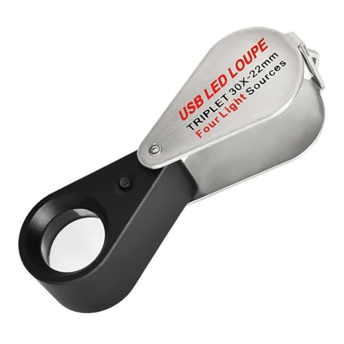 Uxsjakjsd 30-Fache Wiederaufladbare Vierfarben-Lichtquelle, 13 LED-Lupe, Diamant-Juwelierlupe, Halskette, Edelstein, UV-Lampe, Taschenlupe von Uxsjakjsd
