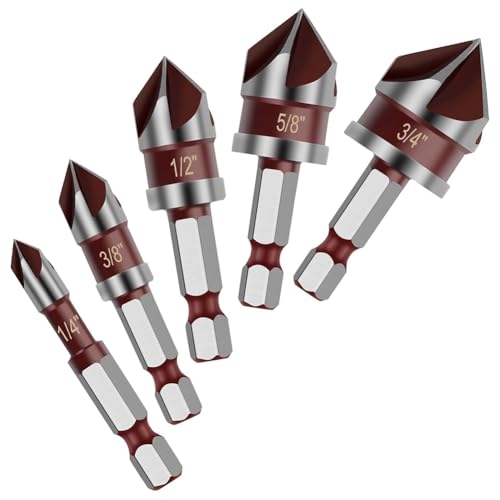 Uxsjakjsd Countersink 5pcs 82 Grad HSS Counter Sink Drill Bit Set für, Metall und Kunststoffgebrauch Uxsjakjsd Countersink 5pcs 82 Grad HSS Counter Sink Drill Bit Set für, Metall und Kunststoffgebrauch von Uxsjakjsd