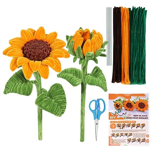 Pfeifenreiniger Chenille-Stiel Set - Blumenzubehör, Basteln, Sonnenblumen-Set Mit Anleitung (Evtl. Nicht in Deutscher Sprache) von UzecPk
