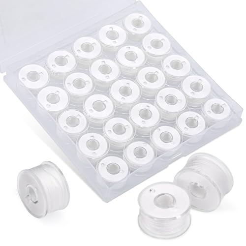 UzecPk 25 Stück Garn zum Nähen, Polyester-Nähmaschinengarn, weiße vorgewickelte Spulen, Größe A, SA156, Nähschnur-Set für Stick- und Nähmaschinen, DIY, 45,7 m/Spule von UzecPk