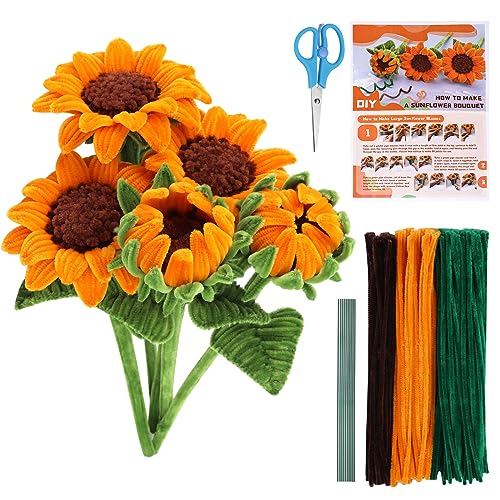 UzecPk Pfeifenreiniger zum Basteln, Pfeifenreiniger, Sonnenblumen-Set, Pfeifenreiniger, Sonnenblumen-Set mit Anleitung (evtl. nicht in deutscher Sprache), Pfeifenreiniger-Set für Bastelarbeiten von UzecPk