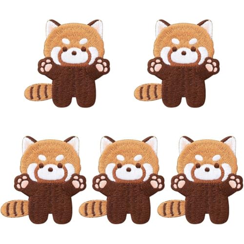 5 Stück Süße Rote Panda-Stickerei-aufnäher, Cartoon-waschbär-näh-aufnäher, Stickapplikation Für Kleidung, Hosen Und von Uzztfa