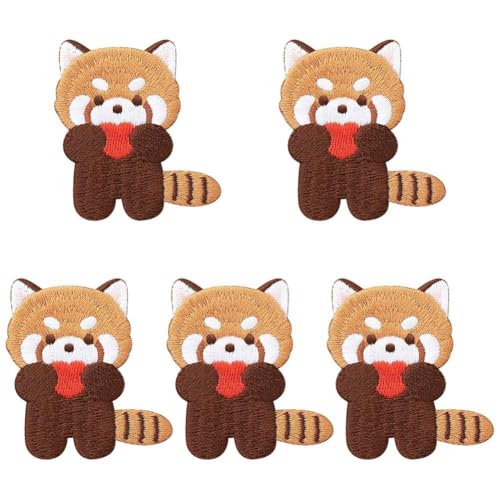 5 Stück Süße Rote Panda-Stickerei-aufnäher, Cartoon-waschbär-näh-aufnäher, Stickapplikation Für Kleidung, Hosen Und von Uzztfa