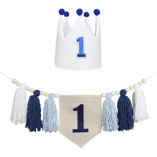 Uzztfa Baby 1. Geburtstag Party Dekorationen Handgemachte Quaste Girlande Hochstuhl Banner Krone Hut Erste Geburtstag Dekorationen Für Kinder von Uzztfa