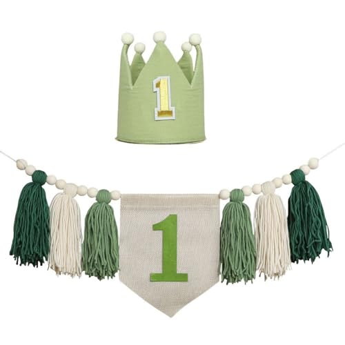 Uzztfa Baby 1. Geburtstag Party Dekorationen Handgemachte Quaste Girlande Hochstuhl Banner Krone Hut Erste Geburtstag Dekorationen Für Kinder von Uzztfa