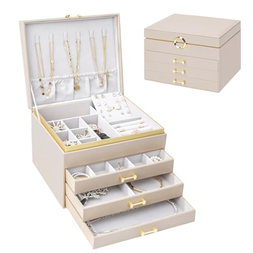 V-LAFUYLIFE Schmuckschatulle für Damen und Mädchen, 4-lagig, große Schmuckschatullen mit 3 Schubladen, Schmuck-Aufbewahrungsbox für Ohrringe, Armbänder, Halsketten V-LAFUYLIFE Schmuckschatulle für Damen und Mädchen, 4-lagig, große Schmuckschatullen mit 3 Schubladen, Schmuck-Aufbewahrungsbox für Ohrringe, Armbänder, Halsketten von V-LAFUYLIFE