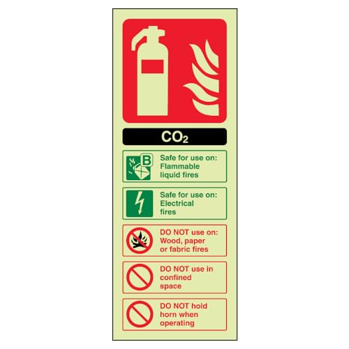 VSafety Feuerlöscher-Schild, im Dunkeln leuchtend, Kohlendioxid-/CO2-Kennzeichnung, 75 x 200 mm, selbstklebendes Vinyl von V Safety