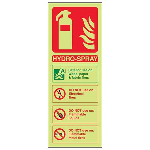 VSafety Glow in the Dark Hydro-Spray ID Feuerlöscher Schild – 100 mm x 280 mm – selbstklebendes Vinyl von V Safety