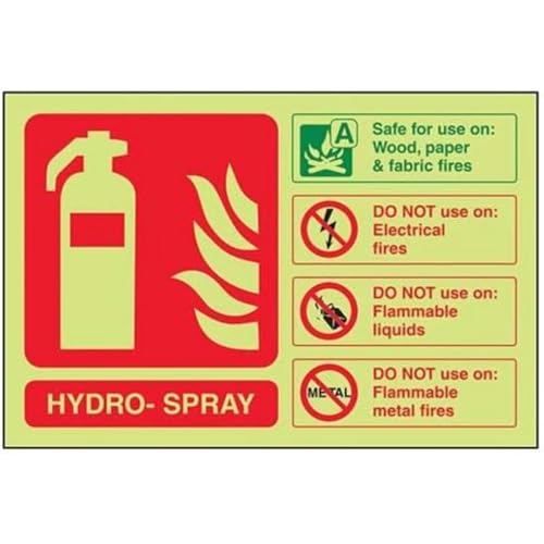 VSafety Glow in the Dark Hydro Spray ID Feuerlöscher Schild – 200 mm x 150 mm – selbstklebendes Vinyl von V Safety