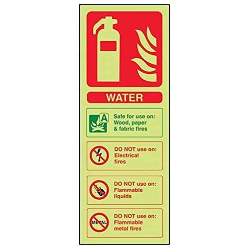 VSafety Warnschild für Feuerlöscher, Wasser-Kennzeichnung, leuchtet im Dunkeln, 75 x 200 mm, selbstklebendes Vinyl von V Safety