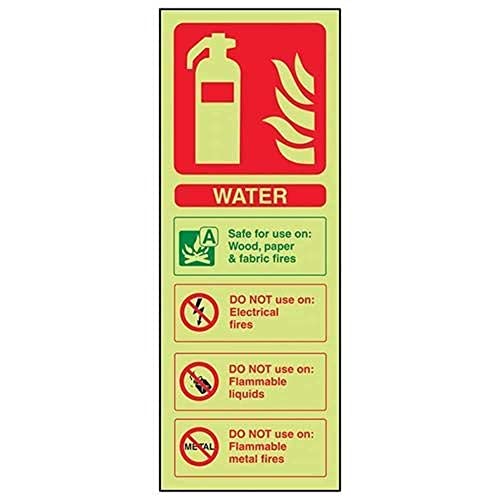 VSafety Warnschild für Feuerlöscher, Wasser-Kennzeichnung, leuchtet im Dunkeln, 75 x 200 mm, selbstklebendes Vinyl von V Safety