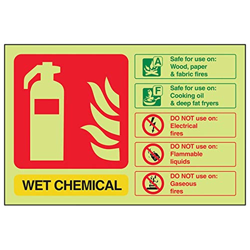 VSafety Glow in the Dark Wet Chemical ID Feuerlöscher Schild – 150 mm x 100 mm – selbstklebendes Vinyl von V Safety